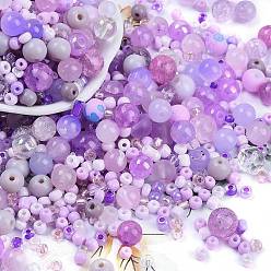 Лиловый Наборы для самостоятельного изготовления бисеринок и стеклянных грядок, разнообразные, сирень, 2~12.5x3~10.5 мм, отверстие : 0.9~2 мм