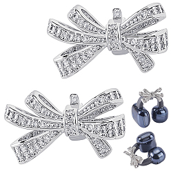 Platino 2Clip de lazo de circonita cúbica micropavé de aleación de piezas, Para accesorios decorativos para auriculares, Platino, 11x18.5x9.5 mm, agujero: 3.5 mm