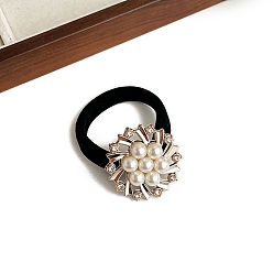 Цветок Эластичные резинки для волос с блестящими стразами, с пластиковой имитационной жемчужиной, держатель для хвоста для девочек и женщин, цветок, 54 мм
