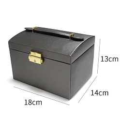 Gray 3-Layer Imitation Leather Jewelry Drawer Organizer Box with Handle and Mirror Inside, for Necklaces, Rings, Earrings and Pendants, Rectangle, Gray, 18x14x13cm