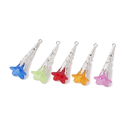 Mixed Color Acrylic Pendants, with Glass Bead, Iron Loops, Flower, Mixed Color, 49x18x17.5mm, Hole: 2.5~3mm