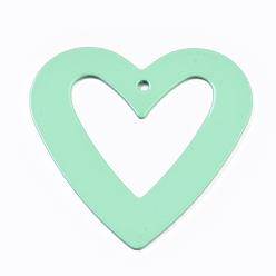 Pale Turquoise Spray Painted Iron Pendants, Heart, Pale Turquoise, 37.5x38x1.5mm, Hole: 1.8mm