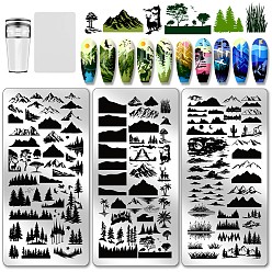 Mountain Шаблоны для нейл-арта своими руками из нержавеющей стали, шаблонный инструмент, прямоугольные, гора, 12x6 см, 3 шт / комплект