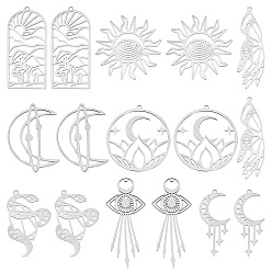 Нержавеющая Сталь Цвет 16 шт 8 стиль 201 подвески из нержавеющей стали, солнце и луна и змея, цвет нержавеющей стали, 34~48.5x17~38x1 мм, отверстие : 1.5~5x1.5~7 мм, 2 шт / стиль