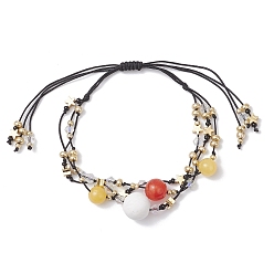 Говлит Многорядные регулируемые браслеты из натурального белого нефрита, хаулитита, окрашенного желтого нефрита и нейлоновой нити, браслеты из стеклянных и латунных бусин, звездное небо, внутренний диаметр: 1-1/8~2-7/8 дюйм (3~7.6 см)