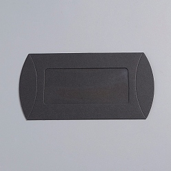 Черный Крафт-бумага подушка коробка конфет, для свадьбы сувениры детский душ день рождения праздничные атрибуты, с чистым окном, чёрные, 12.5x7.4x4.2 см, разверните: 14.5x7.5x0.1 см