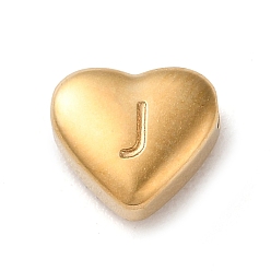 Letter J 201 Stainless Steel Beads, Golden, Heart, Letter J, 7x8x3.5mm, Hole: 1.5mm