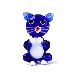 Синий Декоративные фигурки кошек ручной работы, изготовленные методом выдувания стекла., для домашнего украшения рабочего стола, синие, 25~30x16~19x17~20 мм