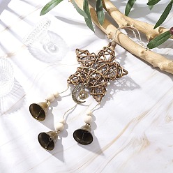 Античная Бронза Железный колокольчик, Гирлянда из ротанговой лозы в форме звезды и деревянных бусин для украшения двери дома, античная бронза, 370 мм