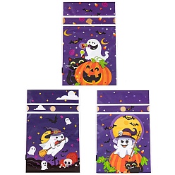 Индиго 50шт прямоугольные полиэтиленовые пакеты для конфет на Хэллоуин, сумки на шнурке с призрачными принтами конфет, индиговые, 23.2x14.9x0.05 см