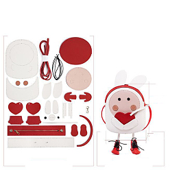 Red DIY Rabbit with Heart Purse Making Kits, Including PU Fabric, Bag Handles, Zipper, Needle and Wire, Red, 21x16.5x4.5cm