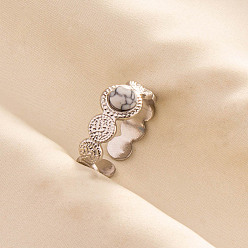 Говлит Круглые перстни из натурального говлита, 304 манжетное кольцо из нержавеющей стали для унисекс, внутренний диаметр: 17 мм