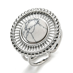 Нержавеющая Сталь Цвет 304 открытые манжеты из нержавеющей стали, Плоские круглые кольца на палец с синтетической бирюзой для женщин и мужчин, цвет нержавеющей стали, регулируемый