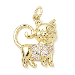 Настоящее золото 18K Латунные микро проложить кубического циркония подвески, без кадмия и без свинца, форма кошки, с целью перехода в кольце, реальный 18 k позолоченный, 20x17x2.5 мм, отверстие : 3 мм