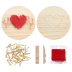 Сердце 1Наборы для создания картин из ниток своими руками, включая деревянную доску, металлические гвозди, полиэфирная нить, разноцветные, сердце, 16x2.5 мм, штифты : 1 мм, 63 шт
