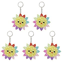 Платина Брелок с подвеской из пластиковых бусин, с железными кольцами, подсолнечник, платина, 118 мм