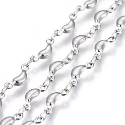 Stainless Steel Color 304 Stainless Steel Link Chains, Soldered, Moon, Stainless Steel Color, 10x4x2mm