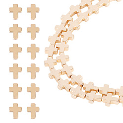 Светло-Золотое Покрытие 2 нити гальванизированные синтетические немагнитные гематитовые бусины нити, крестик, свет позолоченные, 10x8~8.5x3 мм, отверстие : 0.8 мм, около 40 шт / нитка, 15.75'' (40 см)