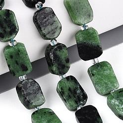 Рубин В Цоизита Натуральный рубин в цоизита бусин пряди, с бисером, прямоугольные, 9.5~14x7~10x4~6.5 мм, отверстие : 0.8~1 мм, около 12~15 шт / нитка, 6.69~8.07'' (17~20.5 см)