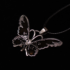 Черный Ожерелья из вощеного шнура с подвеской в виде бабочки из сплава эмали, платина, чёрные, 17.72 дюйм (45 см)