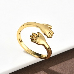 Настоящее золото 18K Латунь манжеты кольца, обнимающая рука, реальный 18 k позолоченный, 2~16 мм, размер США 8 1/4 (18.3 мм)