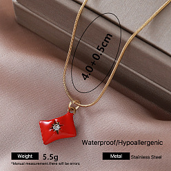 Red Vintage 304 Stainless Steel Enamel Candy Pendant Necklaces for Women, Golden, Red, 15.75 inch(40cm)