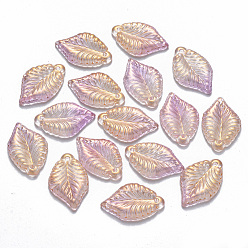 Лиловый Двухцветные прозрачные стеклянные подвески, с блеском порошок, лист, сирень, 22.5x14.5x3.5 мм, отверстие : 1.2 мм