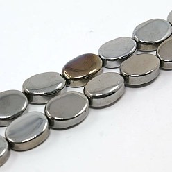 Platinum Plated Electroplated Natural Agate Beads Strands, Flat Oval, Platinum Plated, 14x9x5mm, Hole: 1mm, about 29pcs/strand, 16 inch