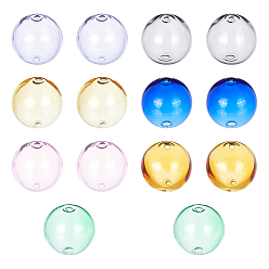 Mixed Color Handmade Blown Glass Beads, Round, Mixed Color, 16x16mm, Hole: 1~2mm, 7 colors, 2pcs/color, 14pcs/box