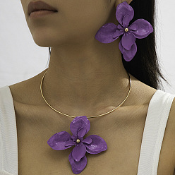 Фиолетовый Комплекты из сплава серег-гвоздиков и чокеров с подвесками, цветок, фиолетовые, внутренний диаметр: 4.92 дюйм (12.5 см)