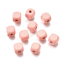 Розовый Спрей окрашены деревянные бусины, квадратный, туманная роза, 8x8x8 мм, отверстие : 2.5~3 мм
