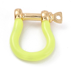Yellow Brass Enamel D-Ring Anchor Shackle Clasps, Real 18K Gold Plated, for Bracelets Making, Yellow, 18x15~17x4.5~5mm, Hole: 8mm