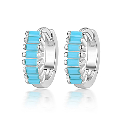 Темно-Голубой Серьги-кольца с кубическим цирконием, женские серьги из стерлингового серебра 925 с родиевым покрытием, с печатью s925, платина, глубокое синее небо, 10x3 мм
