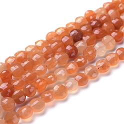 Красный Авантюрин Натуральный красный авантюрин бисер нитей, граненые, плоско-круглые, 6~7x4~4.5 мм, отверстие : 1 мм, около 61~64 шт / нитка, 14.96 дюйм (38 см)