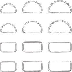 Platinum Iron Buckle Clasps, For Webbing, Strapping Bags, Garment Accessories, Half Round/Semicircle & Rectangle, Platinum, 30.5~44.2x20.2~25.3x2.4~3mm, Inner Diameter: 15.2~19.8x25.5~39mm, 60pcs/set