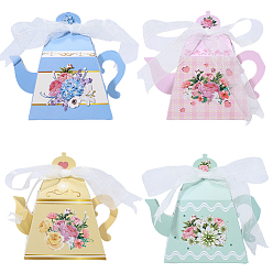 (52) Непрозрачная лаванда 12шт. 4 стили с цветочным принтом 3d бумажные подарочные коробки для конфет в форме чайника с лентой, разноцветные, 12x8x25 см, 3 шт / стиль