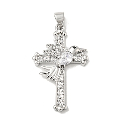 Платина Стойка металлическая латунная микропрофилированная кубическая циркония подвески, долговечный, без свинца и без кадмия, крест с оберегами в виде птиц, религия, платина, 32x19x4 мм, отверстие : 5x3 мм