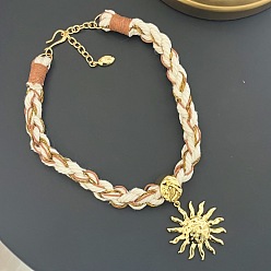 Золотой Женские ожерелья из плетеного хлопкового шнура с подвеской в виде солнца из латуни, золотые, 16.54 дюйм (42 см)