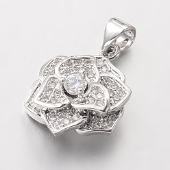 Платина Цветок латунные микро проложить кубического циркония прелести, без свинца и без никеля , платина, 18x15x7 мм, отверстие : 3x4 мм
