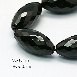 Noir Brins de perles d'onyx noir naturel, teints et chauffée, facette, riz, noir, 30x15mm