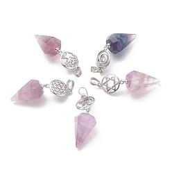 Флюорит Природного флюорита подвески, с платиново-латунной защелкой на скобах, голос / символ ом / древо жизни / цветок жизни / звезда давида, Конус маятник, 48 мм, отверстие : 8 мм