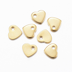 Real 24K Gold Plated 304 Stainless Steel Charms, Stamping Blank Tag, Heart, Real 24k Gold Plated, 5x6x1mm, Hole: 1mm