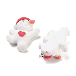 Снеговик Подвески из непрозрачной смолы на рождественскую тематику, рождественские прелести, снеговик, 28x19.5x9 мм, отверстие : 2 мм