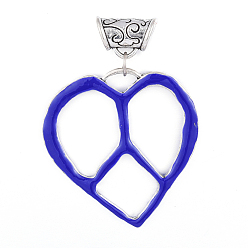 Blue Tibetan Style Alloy European Dangle Charms, Large Hole Pendants, with Enamel, Heart Peace Sign, Antique Silver, Blue, 59mm, Pendant: 45.5x44x3.5mm, Hole: 5.5mm