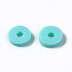 Aquamarine Eco-Friendly Handmade Polymer Clay Beads, Disc/Flat Round, Heishi Beads, Aquamarine, 6x1mm, Hole: 2mm, about 23500pcs/1000g