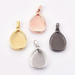 (52) Непрозрачная лаванда Сеттинги для кулона (кабошонов), латунь , чашки безель с краями, долговечный, слеза, разноцветные, лоток : 16x12 мм, 21x14x4 мм, отверстие : 1.8x2.5 мм