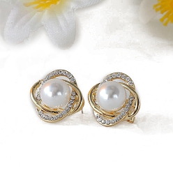 Золотой Женские серьги из сплава со стразами, с бусинами из искусственного жемчуга и булавкой из стерлингового серебра 925, золотые, 18x11 мм