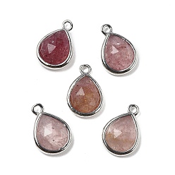 Клубничный Кварц Граненые подвески из натурального клубничного кварца, стойки с позолоченными латунными подвесками-каплями, 14x9.5x4 мм, отверстие : 1.4 мм