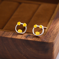 Золотистый Полые латунные серьги-гвоздики с эмалью, милый поросенок, платина, золотые, 15 мм