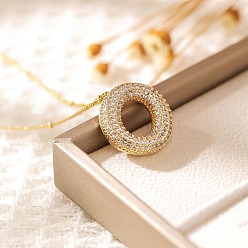 Letter O Латунные микропаве прозрачные кубические цирконии ожерелья с подвесками в виде букв, реальный 18 k позолоченный, Письмо O, 17.72 дюйм (45 см)